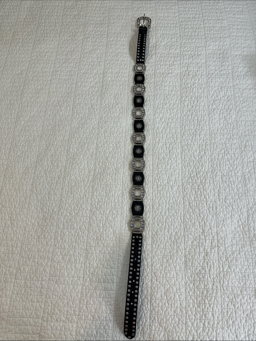 Y2K Belt Black Studded Western-Inspired Belt Silver Rhinestones